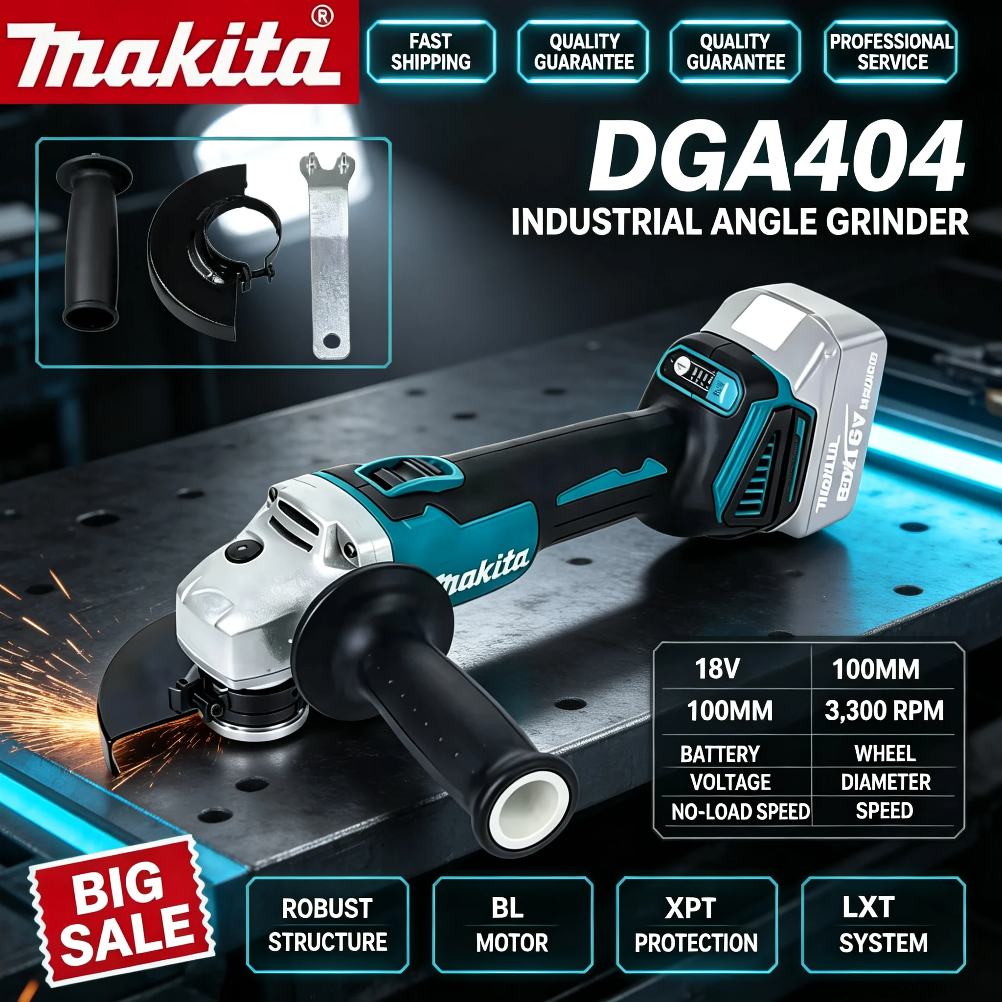Brushless Angle Grinder Battery Powered - เครื่องเจียรไร้แปรงถ่านแบบชาร์จไฟได้ Makita DGA404 ขนาด 100 มม.
