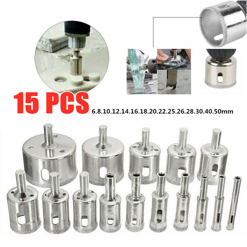 Reciprocating Saw Attachment Drill - 10/15pcs ชุดเจาะกระเบื้องชุด Bit เพชรเคลือบกระเบื้องหินอ่อนแก้วเซรามิครูเจาะ Bits เครื่องมืออุปกรณ์เสริม