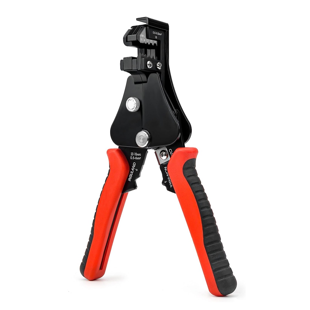 Automatic Wire Stripper Cutter - เครื่องปอกสายไฟ/ที่ตัดสายไฟอัตโนมัติ, ที่ปอกสายไฟสำหรับ8-18 AWG สายไฟฟ้าแบบแข็งและแบบเกลียว | เครื่องมือจีบลวด10-22