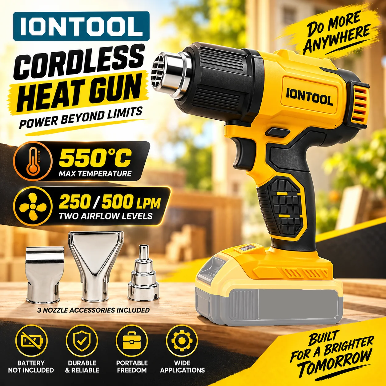 Cordless Heat Gun For Shrink Tubing - ไอออนทูล ปืนลมร้อนไร้สาย 550 ℃ อุณหภูมิสูงสำหรับการหดท่อ การลอกสี