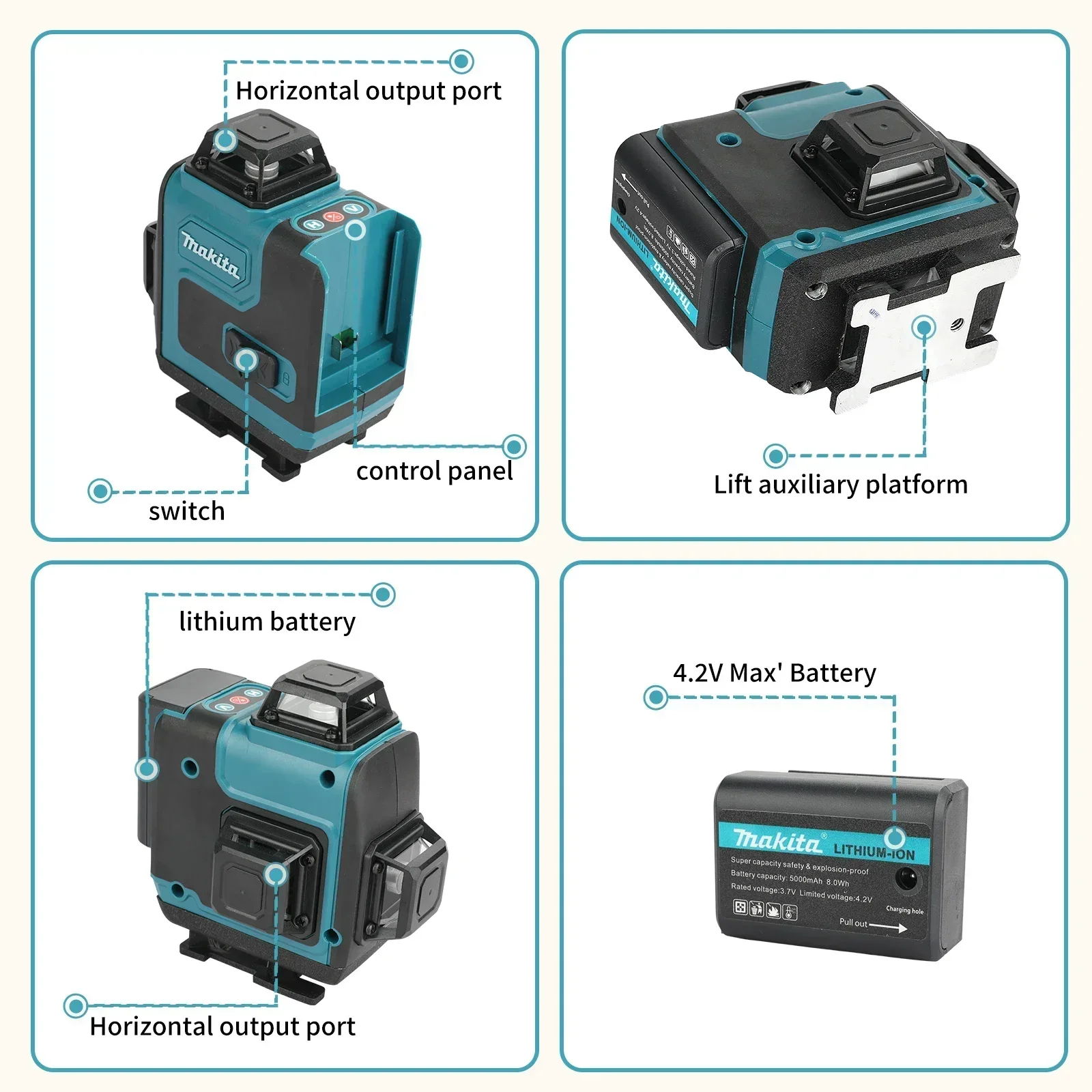 แบตเตอรี่ Makita 40V 5.0Ah Max - Laser Level 16 Lines 4D Green บทวิจารณ์และราคา